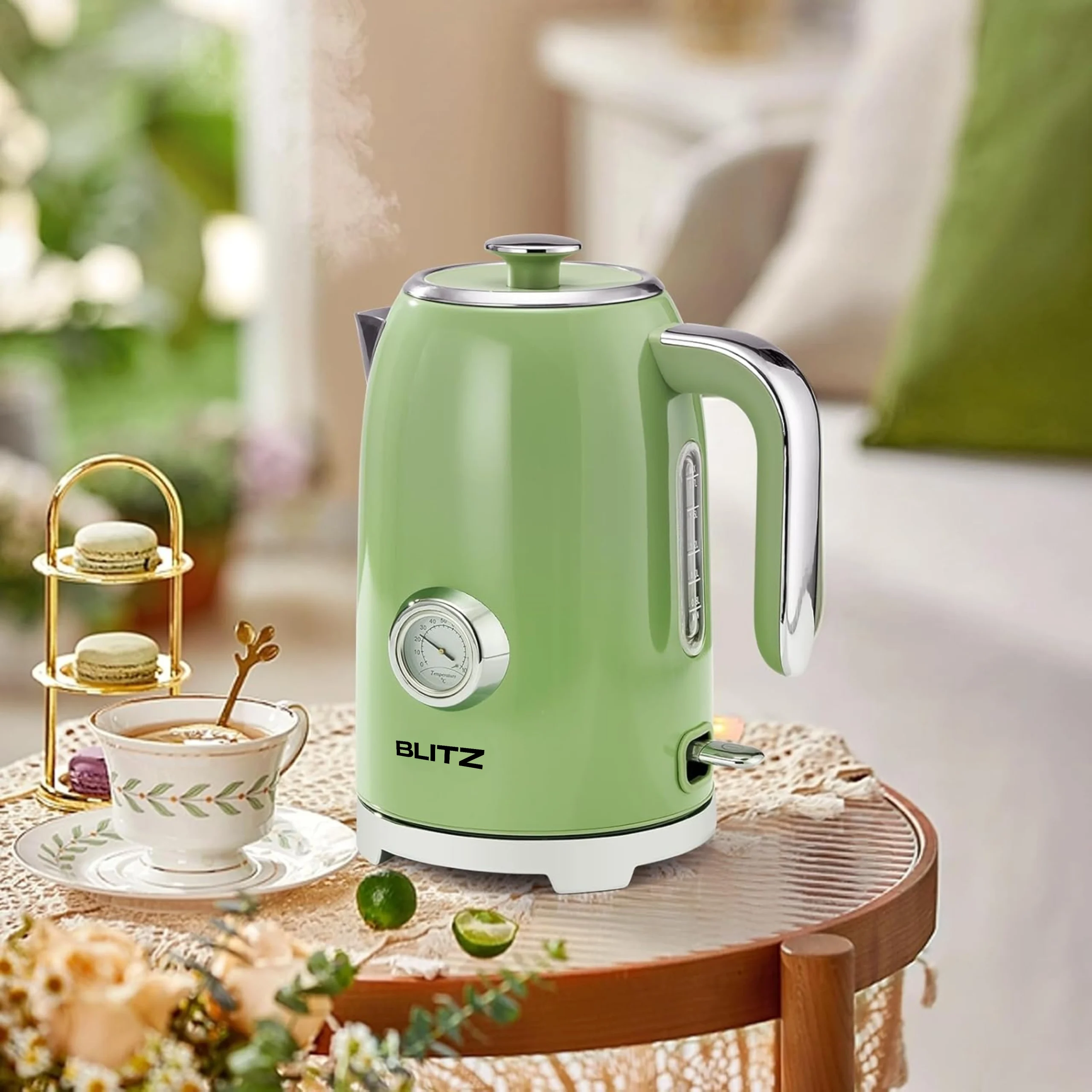 Blitz® – Retro Electric Kettle in Stainless Steel, Fast-Boil 2200W, 1.7L Capacity (Vintage Green) - Tunisie