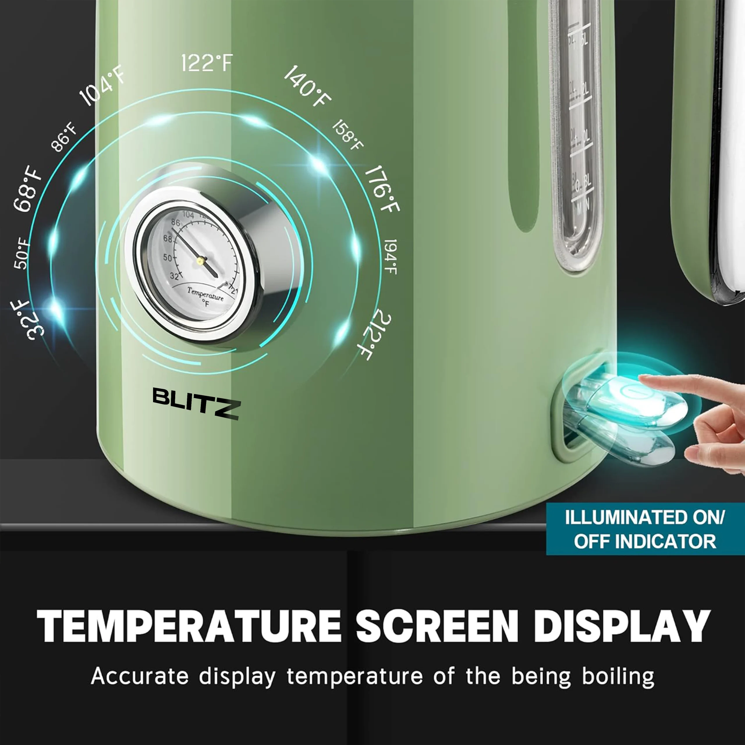 Blitz® – Retro Electric Kettle in Stainless Steel, Fast-Boil 2200W, 1.7L Capacity (Vintage Green) - Tunisie