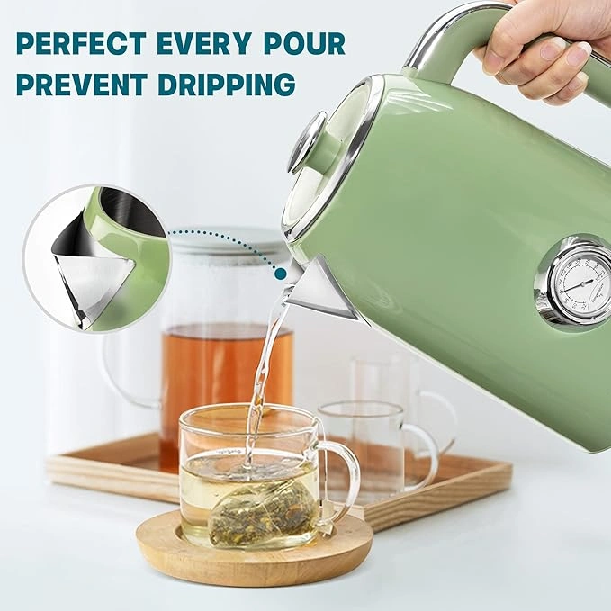 Blitz® – Retro Electric Kettle in Stainless Steel, Fast-Boil 2200W, 1.7L Capacity (Vintage Green) - Tunisie