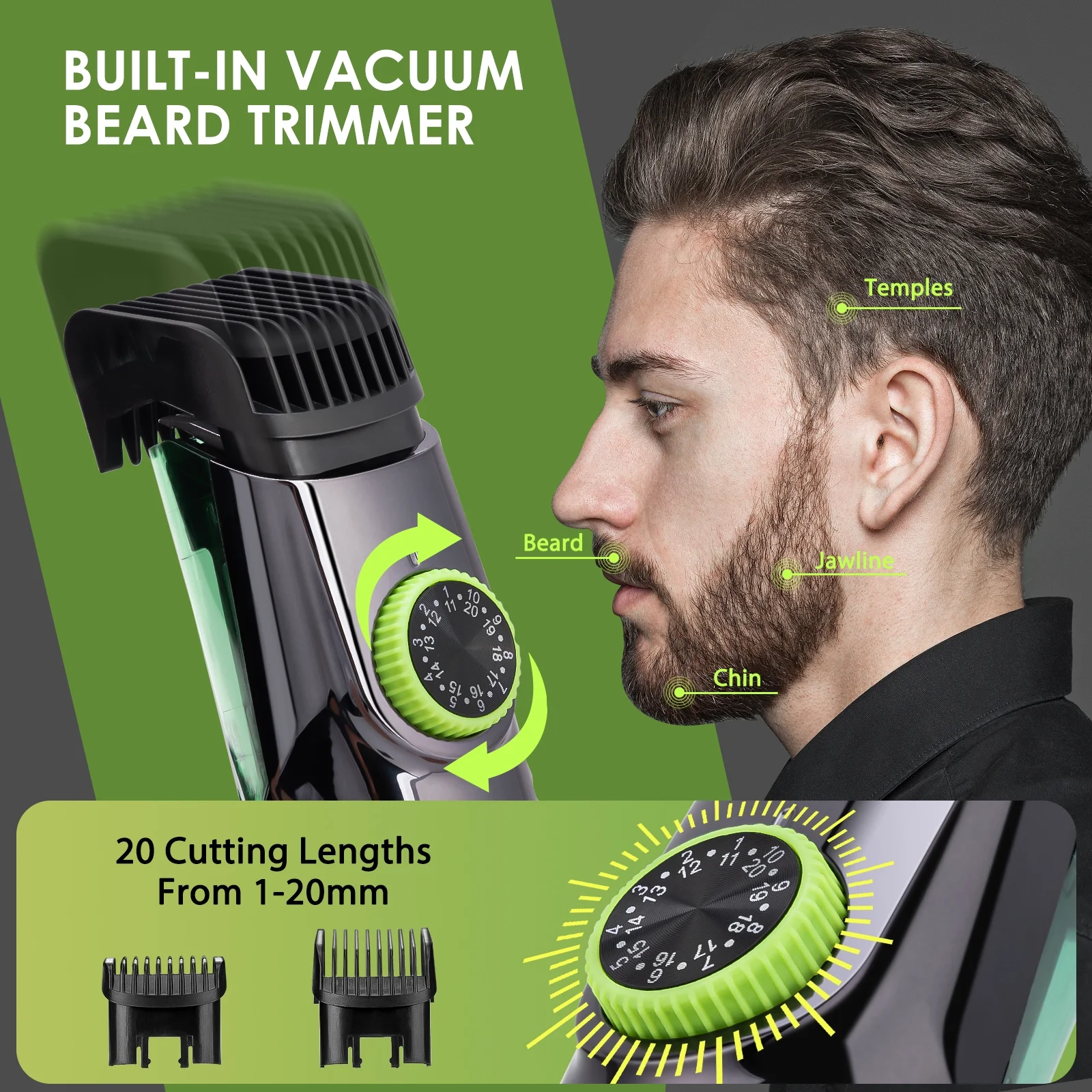 Blitz® – 2-in-1 Cordless Trimmer with Built-in Vacuum | Rechargeable & Waterproof for a Clean and Precise Shave - Tunisie