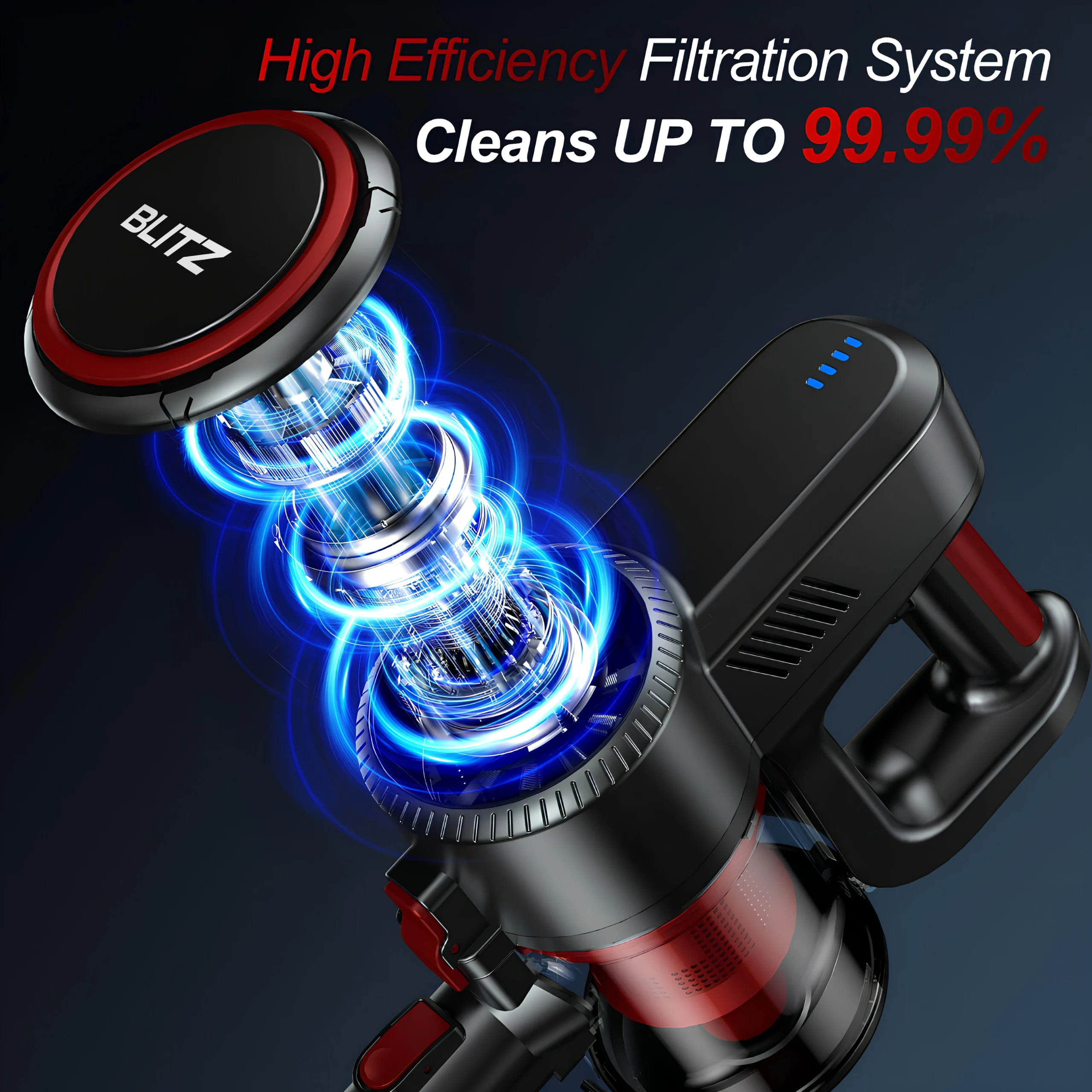 Blitz® – 5-in-1 Powerful Cordless Stick Vacuum Cleaner 30Kpa, Lightweight and Quiet with LED Lighting - Tunisie