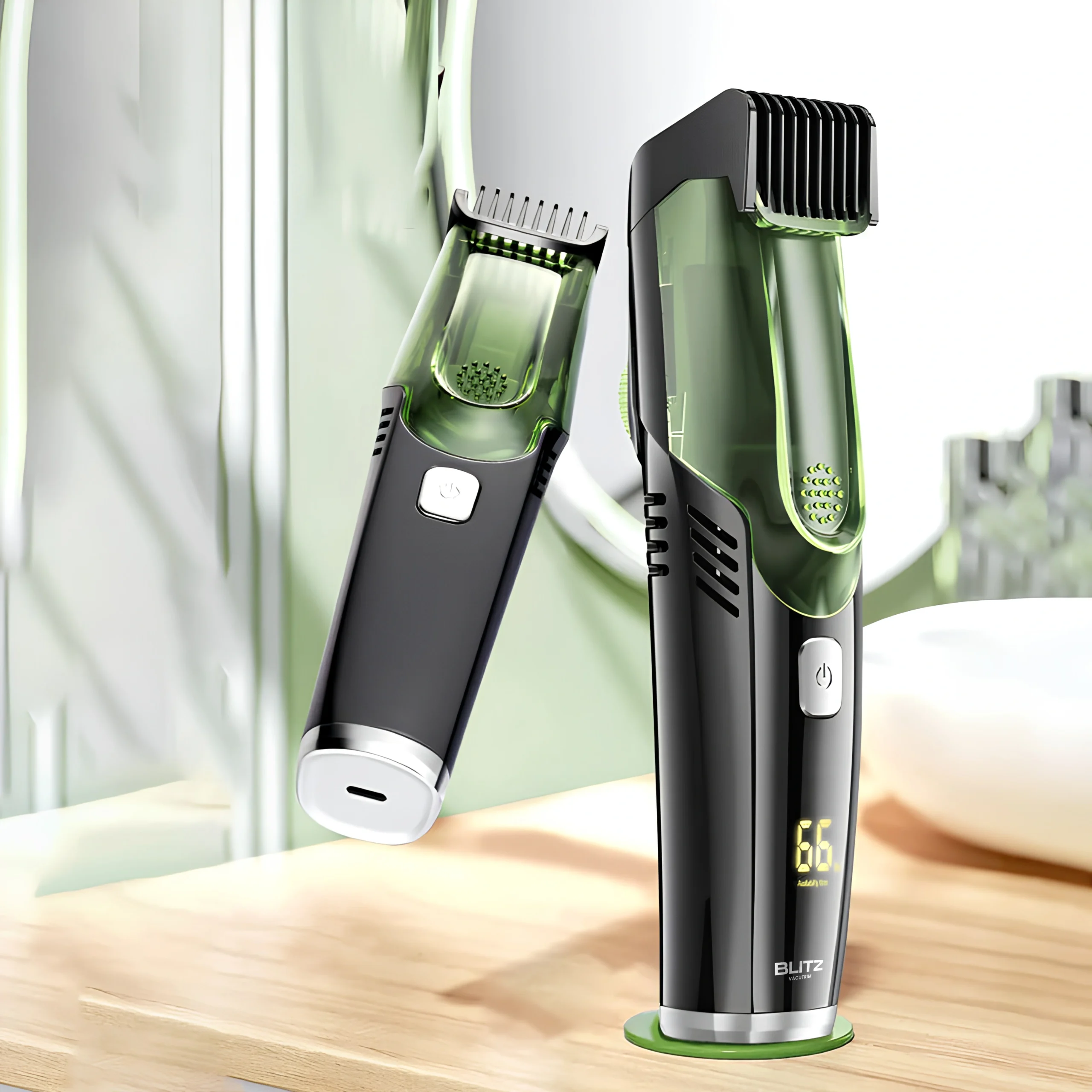 Blitz® – 2-in-1 Cordless Trimmer with Built-in Vacuum | Rechargeable & Waterproof for a Clean and Precise Shave - Tunisie