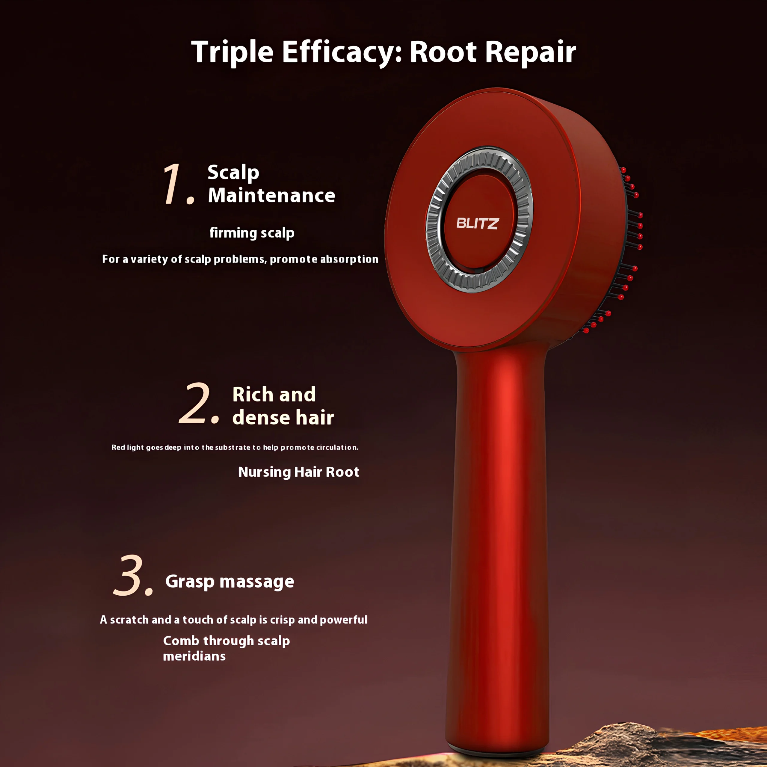 Blitz® – 3-in-1 Waterproof & Rechargeable Electric Scalp Massager Brush for Relaxation and Hair Growth - Tunisie