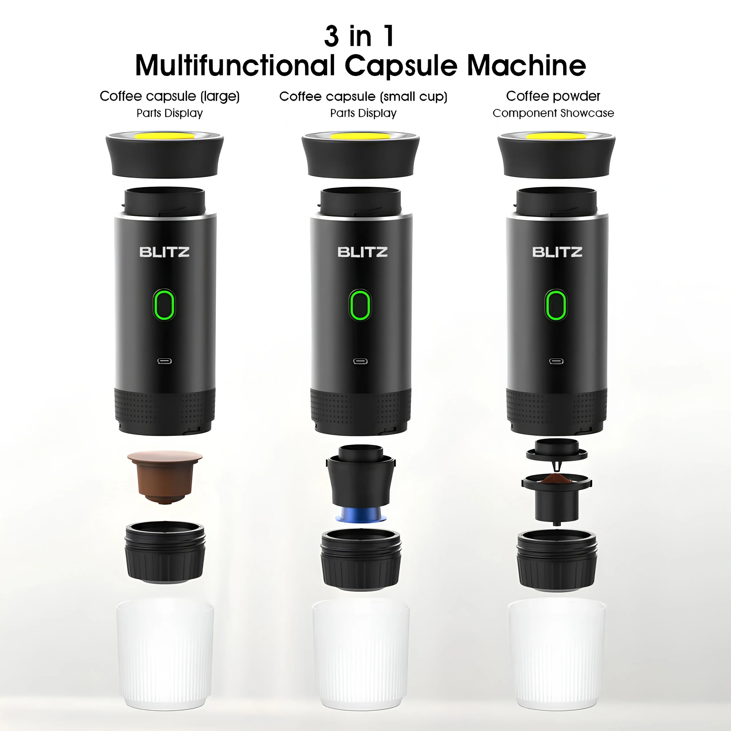 Blitz® – 3-in-1 Portable & Rechargeable Espresso Coffee Machine with Built-in Heating - Tunisie